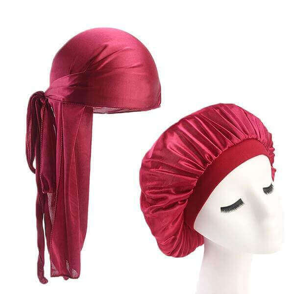 Burgundy Silk Durag & Wide Band Bonnet Set