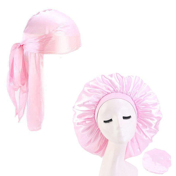XL Pink Silky Durag & Wide Band Bonnet Set