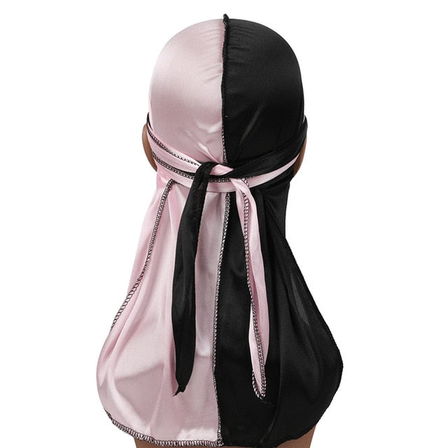Lot De 2 Durags Satin Noir Et Blanc – Homme Et Femme – Avec Une Capuche Offerte