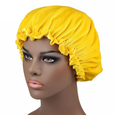 Yellow Satin Lined Velvet Bonnet - Taelor Boutique