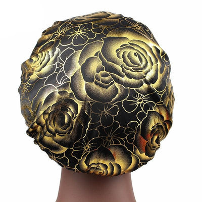 Black Gold Rose Print Silky Bonnet - Taelor Boutique