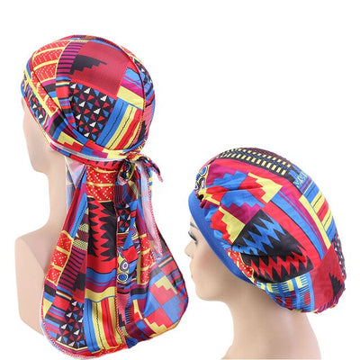 African Print #3 Silky Durag And Bonnet Set - Taelor Boutique