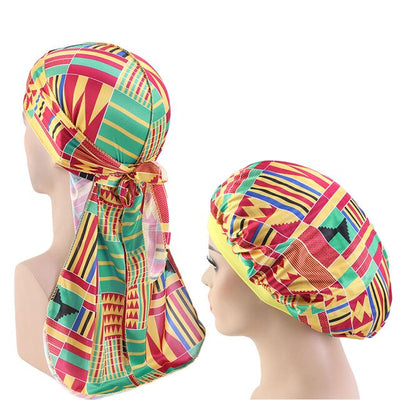 African Print #6 Silky Durag And Bonnet Set - Taelor Boutique