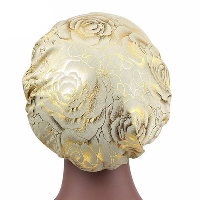 Beige Rose Print Silky Bonnet - Taelor Boutique