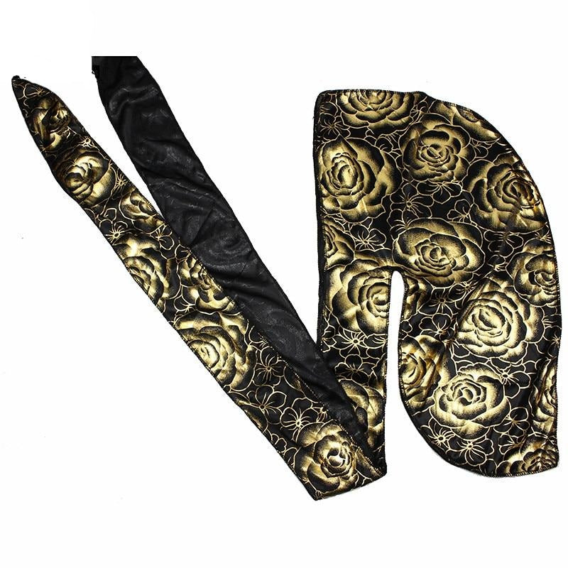 Black Gold Rose Print Silky Durag - Taelor Boutique