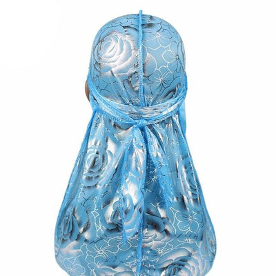 Baby Blue Rose Print Silky Durag - Taelor Boutique