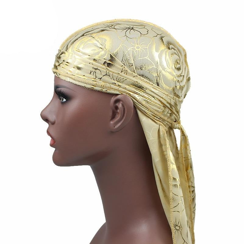 Beige Rose Print Silky Durag - Taelor Boutique