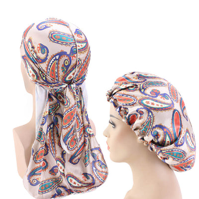 Reversible Khaki Paisley Silky Durag & Bonnet Set - Taelor Boutique