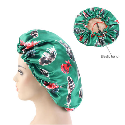 Reversible Green Feather Silky Bonnet - Taelor Boutique