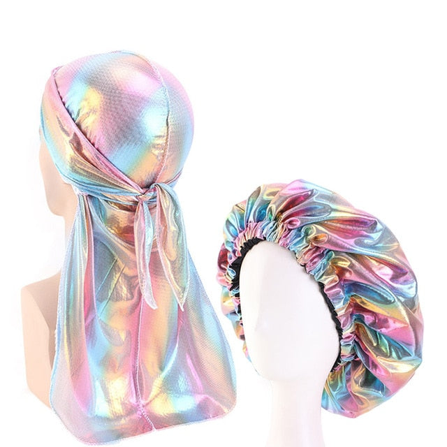Multicolour #5 Shiny Durag & Extra Large Bonnet Set