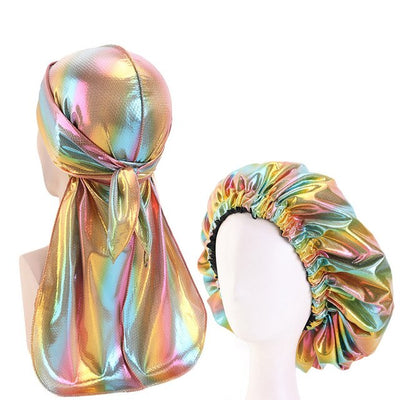 Multicolour #1 Shiny Durag & Extra Large Bonnet Set - Taelor Boutique