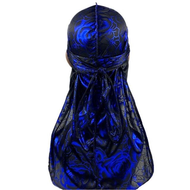 Blue Rose Print Silky Durag