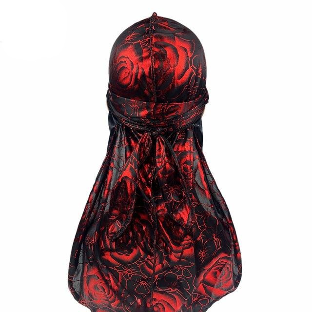 Black Red Rose Print Silky Durag