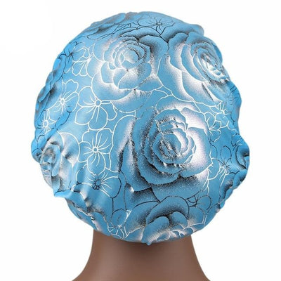 Baby Blue Rose Print Silky Bonnet - Taelor Boutique