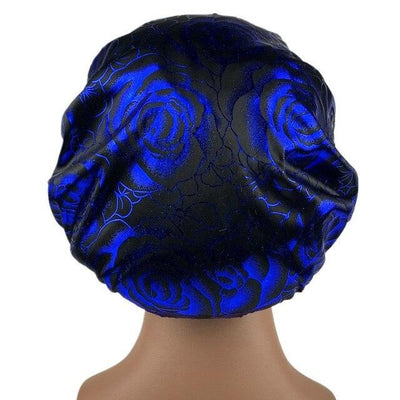 Blue Rose Print Silky Bonnet - Taelor Boutique