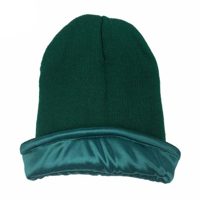 Dark Green Satin Lined Beanie