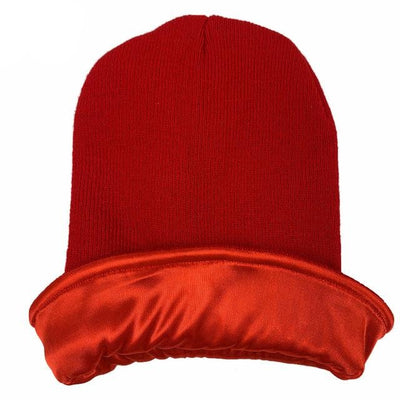 Red Satin Lined Beanie - Taelor Boutique