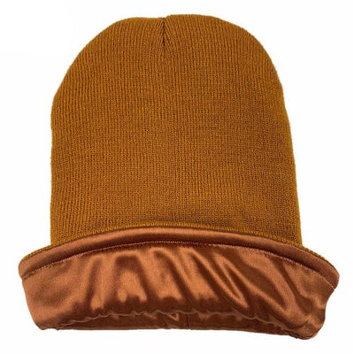 Brown Satin Lined Beanie - Taelor Boutique