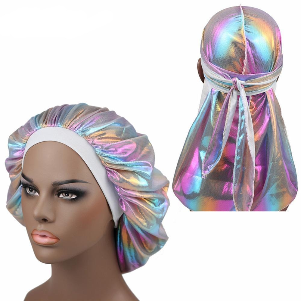 Multicolour #2 Shiny Silk Durag & Extra Large Bonnet Set