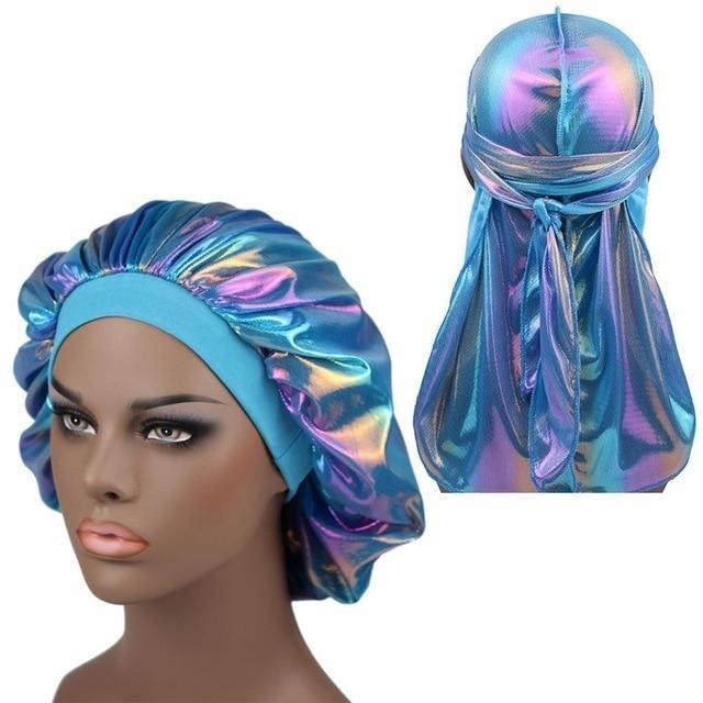 Multicolour #4 Shiny Silk Durag & Extra Large Bonnet Set