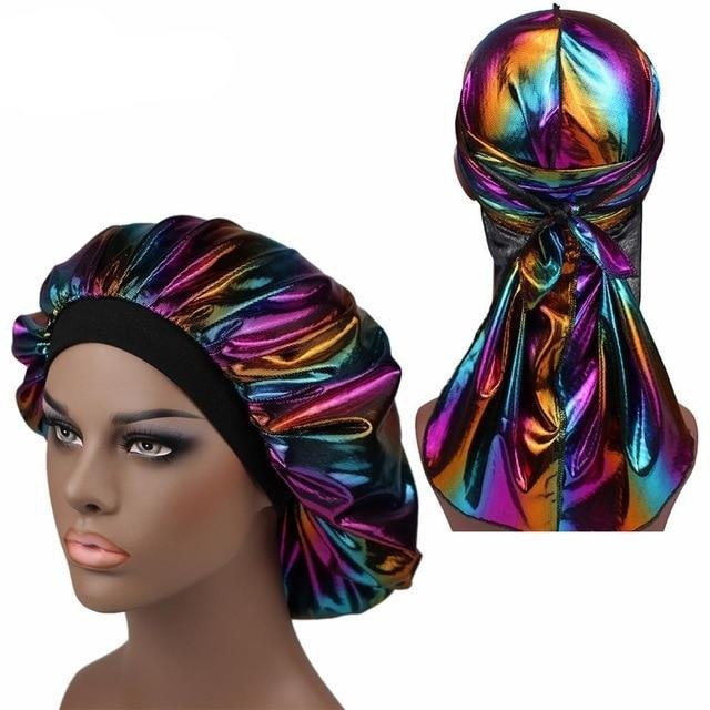 Multicolour #5 Shiny Silk Durag & Extra Large Bonnet Set
