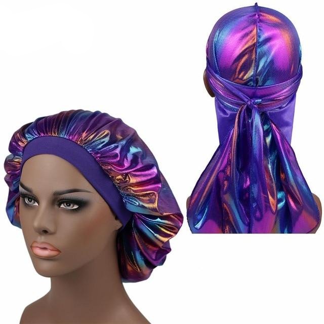 Multicolour #3 Shiny Silk Durag & Extra Large Bonnet Set