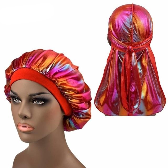 Multicolour #1 Shiny Silk Durag & Extra Large Bonnet Set