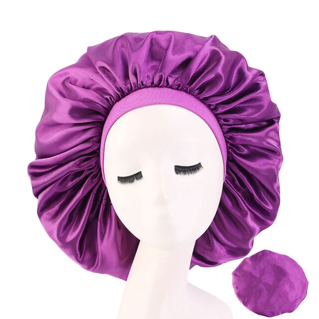 Purple Extra Large Wide Band Silky Bonnet