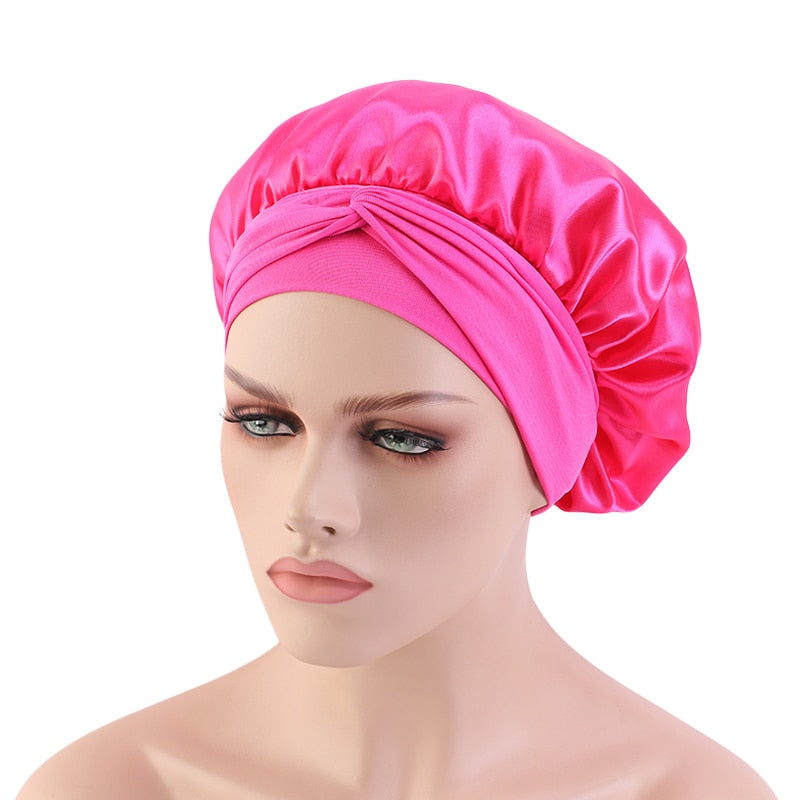 Hot Pink Wide Band Tied Silky Bonnet