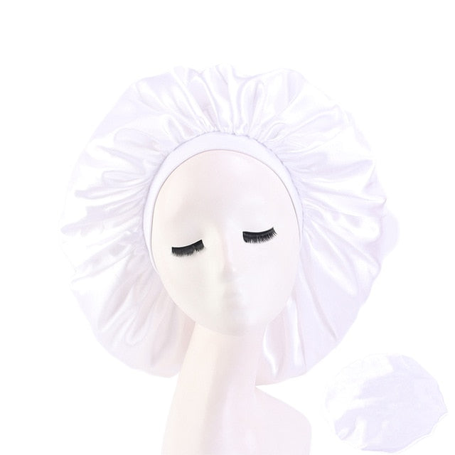 White Extra Large Wide Band Silky Bonnet