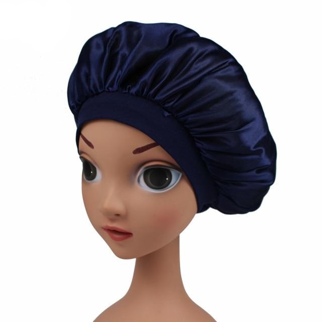 Navy Blue Kids Silky Wide Band Bonnet