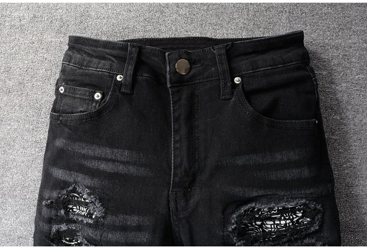 Black Bandana Paisley Patchwork Jeans