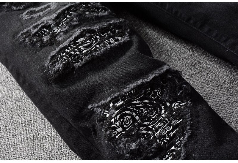Black Bandana Paisley Patchwork Jeans