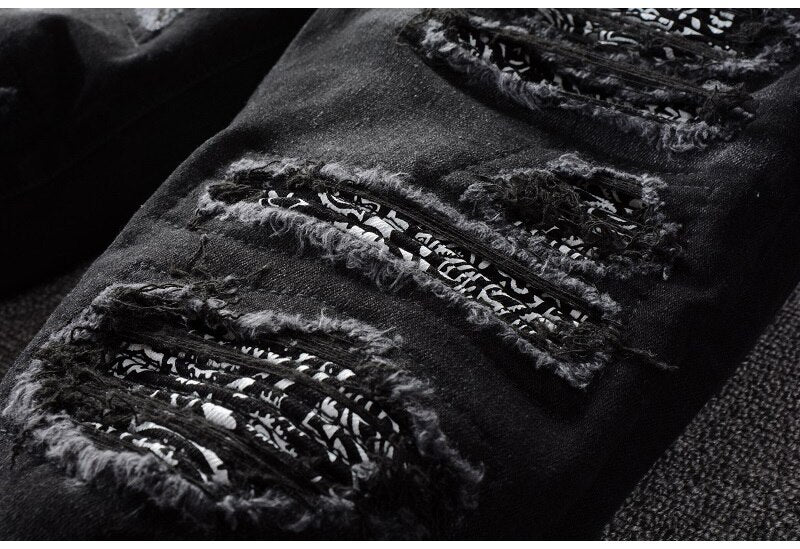Black Bandana Paisley Patchwork Jeans