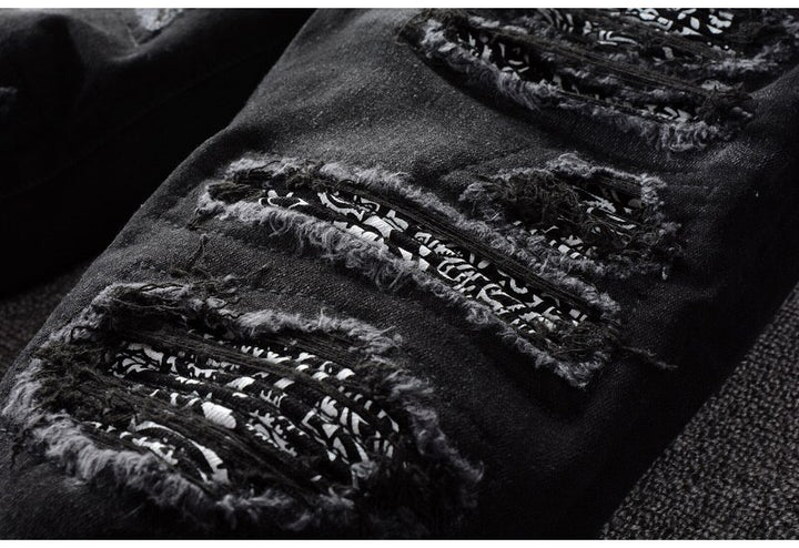 Black Bandana Paisley Patchwork Jeans