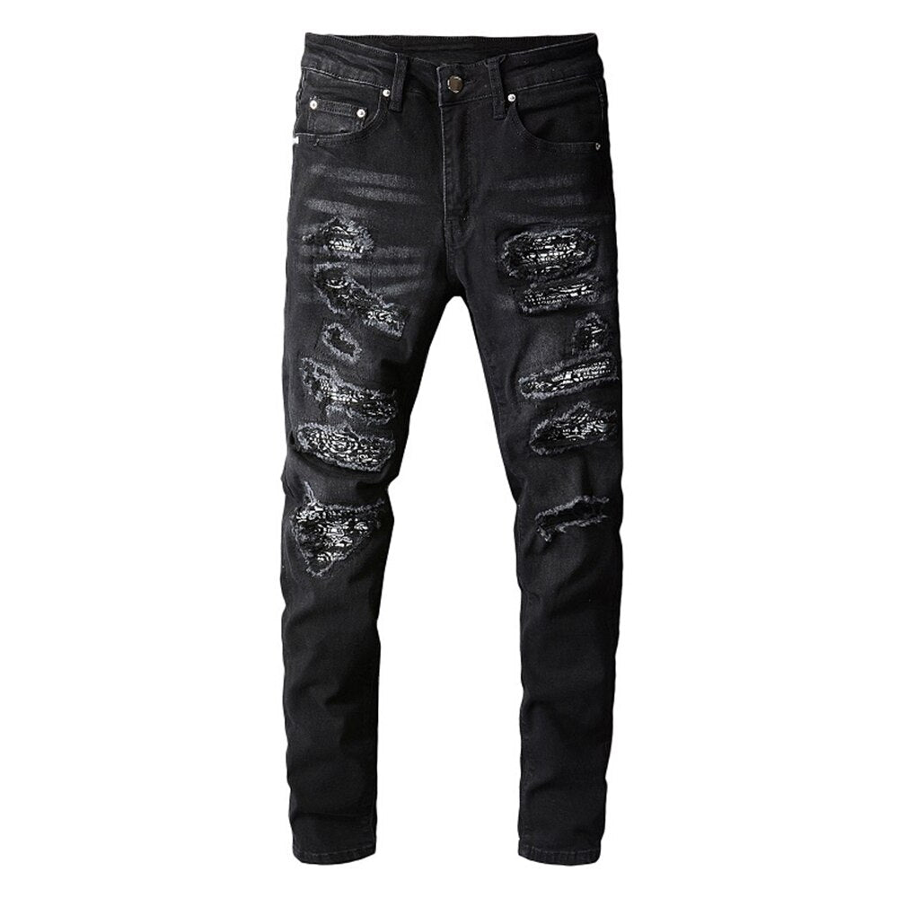 Black Bandana Paisley Patchwork Jeans