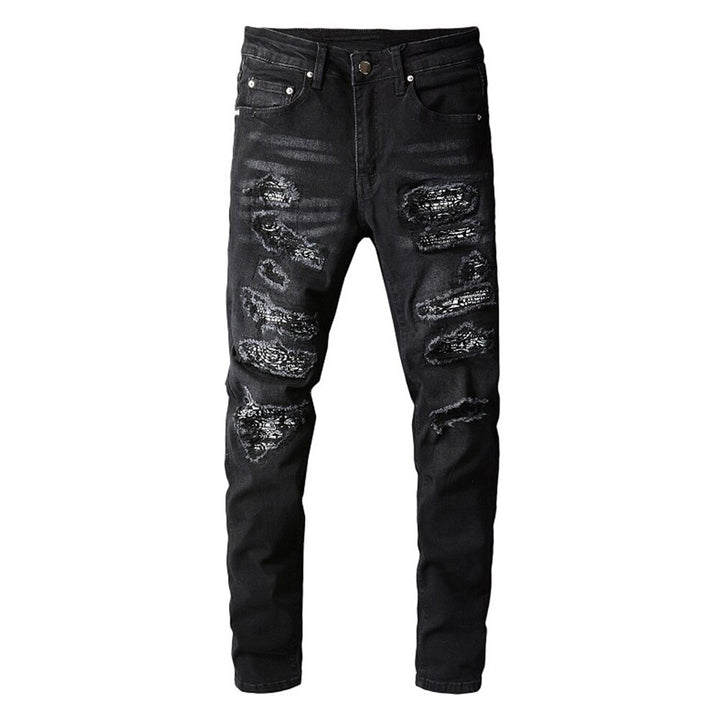 Black Bandana Paisley Patchwork Jeans