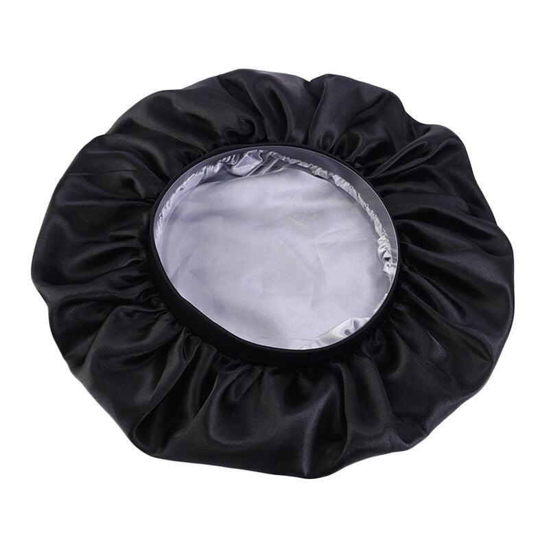 Black Extra Large Double Layer Wide Band Silky Bonnet