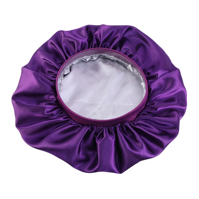 Purple Extra Large Double Layer Wide Band Silky Bonnet