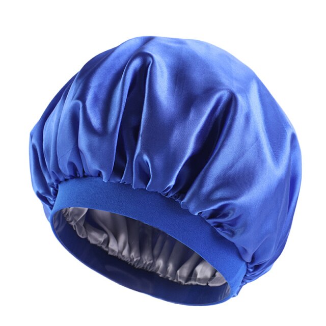 Blue Extra Large Double Layer Wide Band Silky Bonnet