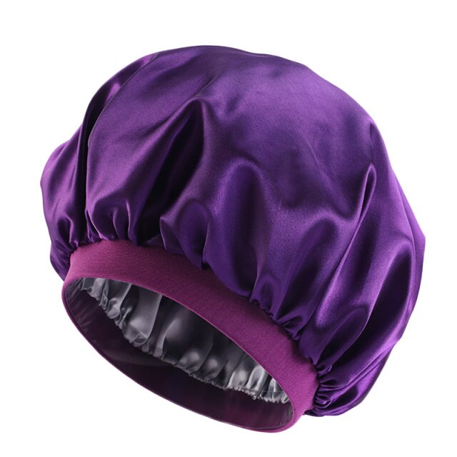 Purple Extra Large Double Layer Wide Band Silky Bonnet