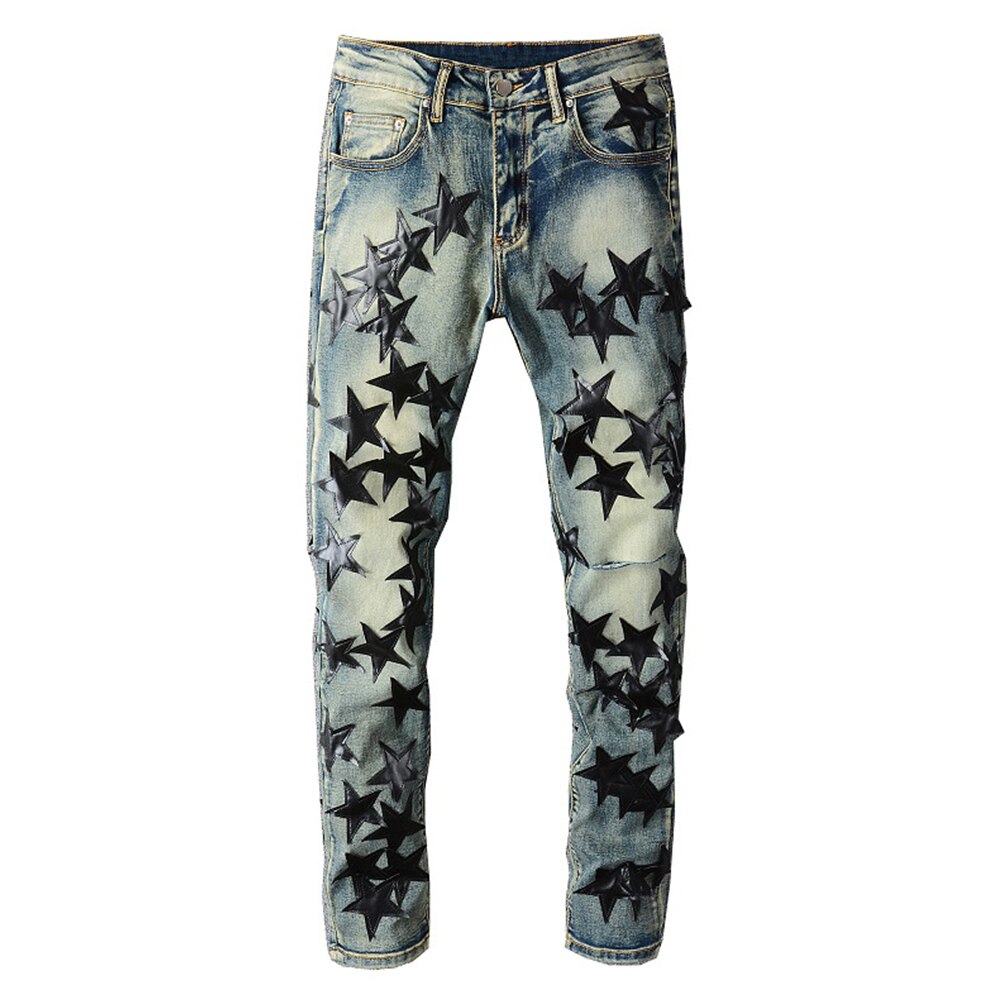 AMIRI star lether jeans 確実正規品 SSENSE Blue Leather Stars Jeans 32