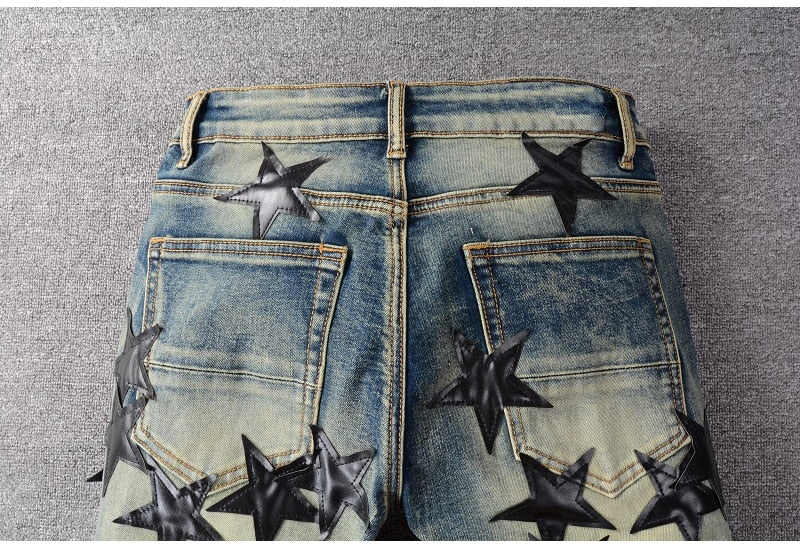AMIRI star lether jeans 確実正規品 SSENSE AMIRI - Leather Star Straight Jeans Amiri