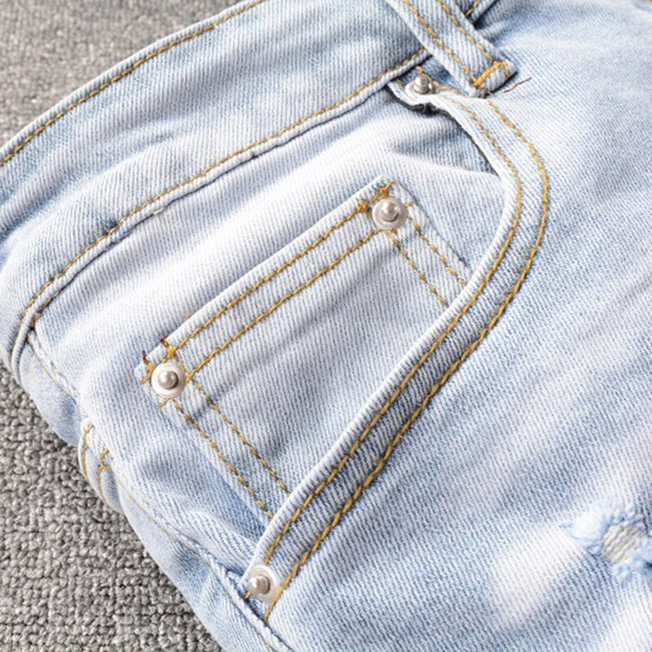 Light Blue Grey Pleated Patchwork Jeans