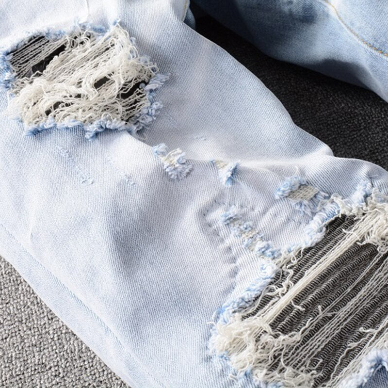 Light Blue Grey Pleated Patchwork Jeans