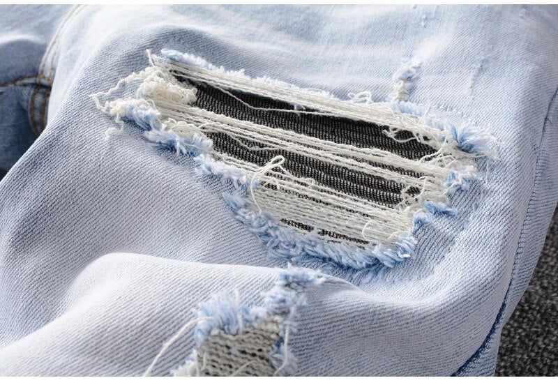 Light Blue Grey Pleated Patchwork Jeans