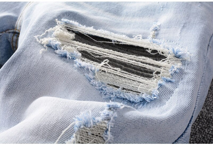 Light Blue Grey Pleated Patchwork Jeans