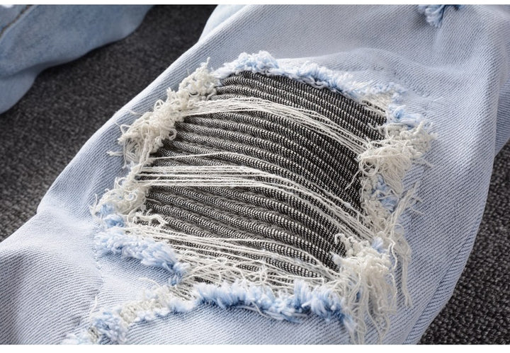 Light Blue Grey Pleated Patchwork Jeans