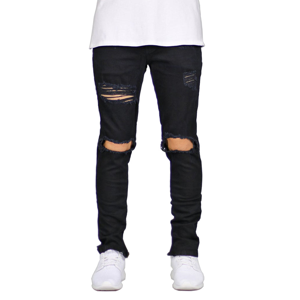 Legend London Black Slim Ripped Jeans Mens Black Skinny Ripped