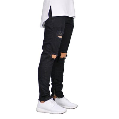 Black Skinny Ripped Jeans with Ankle Zipper - Taelor Boutique